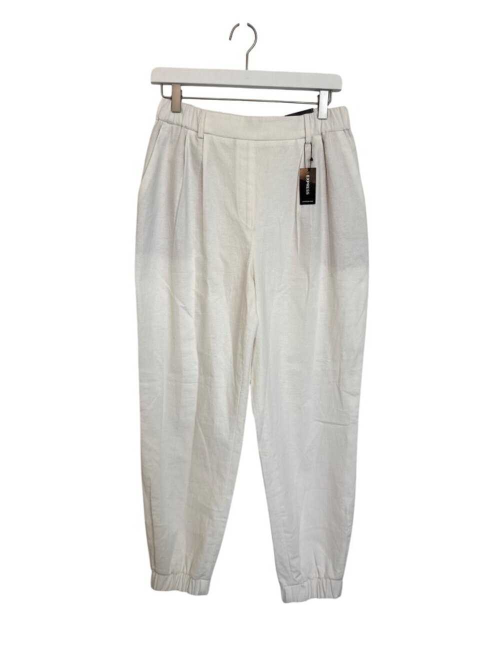 NEW Express High Rise Ankle Length White Jogger Pants Linen Blend Size S